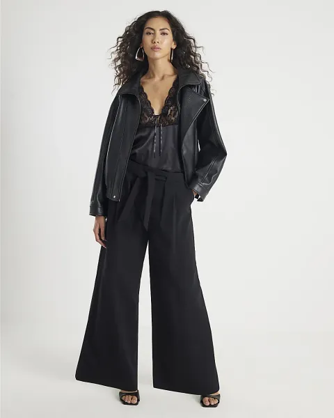 River Island Tie Waist Wide Leg Trousers