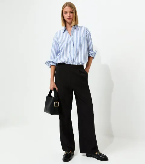 Women's Black Pull On Wide Leg Trousers