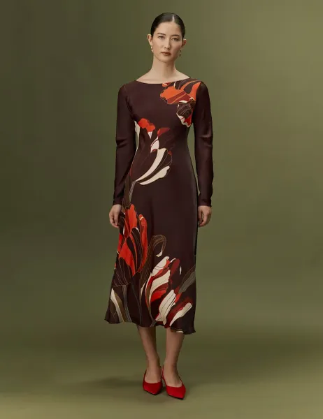 Ghost Satin Crepe Floral Midi Slip Dress
