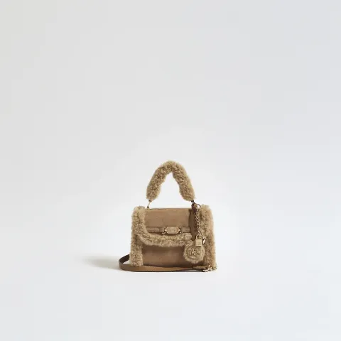 River Island Borg Mini Tote Crossbody Bag