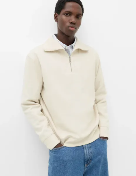 Marks & Spencer Cotton Rich Textured Half Zip Jumper Ecru