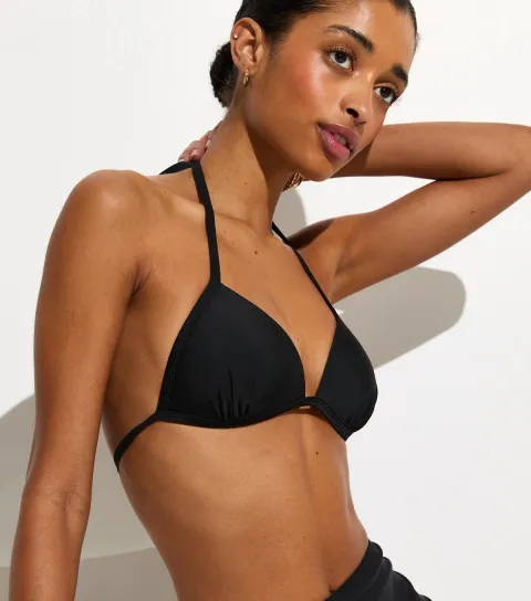Women's Black Tie Up Moulded Triangle Bikini Top