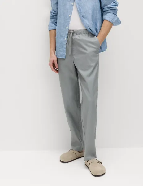 Marks & Spencer Loose Fit Linen Blend Elasticated Waist Trousers Chrome