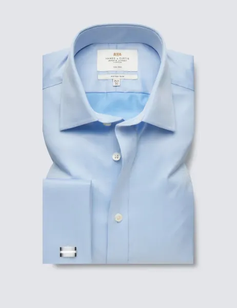 Hawes & Curtis Fitted Slim Non Iron Pure Cotton Twill Shirt Blue