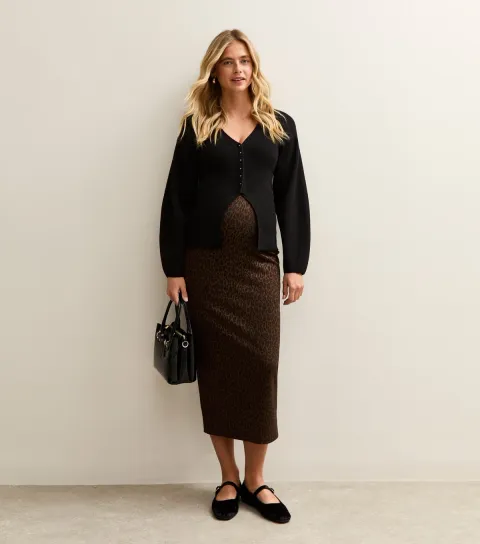 New Look Women's Maternity Leopard Print Jacquard Midi Skirt