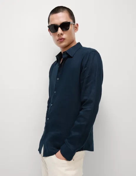 Marks & Spencer Slim Fit Pure Linen Shirt Navy