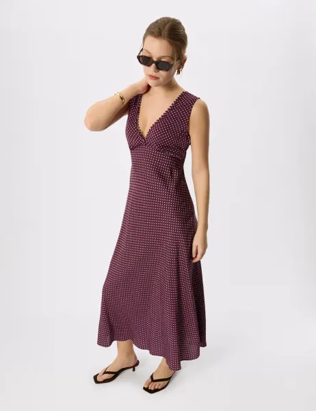 Whistles Polka Dot Midi Slip Dress Purple Mix