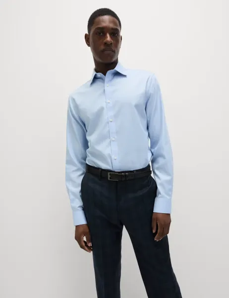Marks & Spencer Slim Fit Ultimate Non Iron Cotton Shirt Light Blue