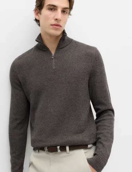 Marks & Spencer Pure Cotton Textured Half Zip Jumper Dark Charcoal