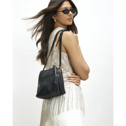 River Island Leather Tassel Crossbody Bucket Bag