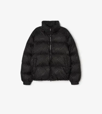 Check Nylon Highlands Puffer Jacket in Black