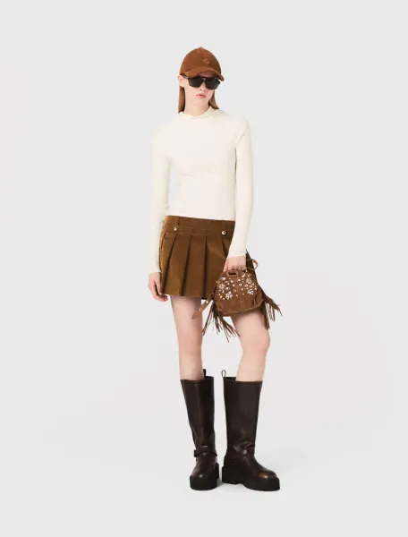 Pleated corduroy mini skirt