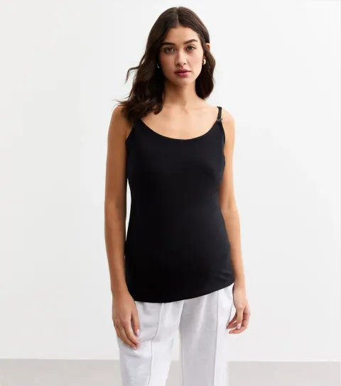 Women's Black Scoop Neck Jersey Nursing Vest