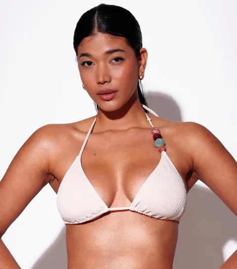 Women's Cream Crotchet Triangle Bikini Top