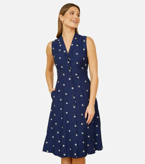 Women's Blue Polka Dot Sleeveless Dress