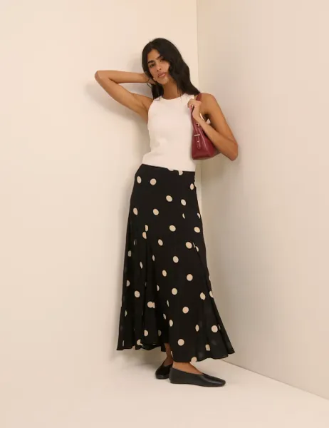 Nobody's Child Polka Dot Maxi A-Line Skirt Black