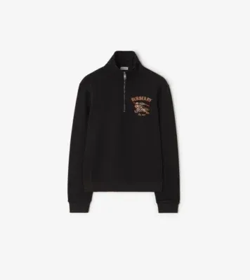 Knight Check Cotton Half-zip Sweatshirt in Black