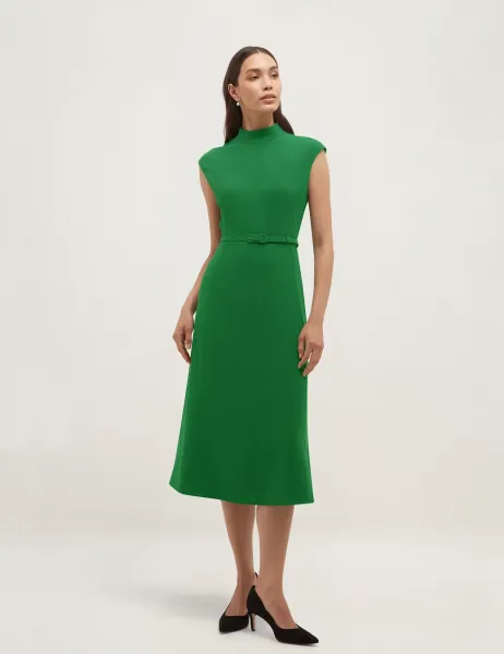Hobbs High Neck Belted Skater Dress Green