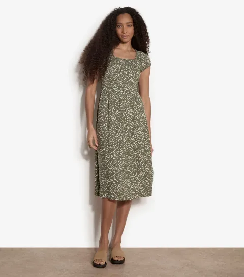 Women's Khaki Brush Dot Milkmaid Dress