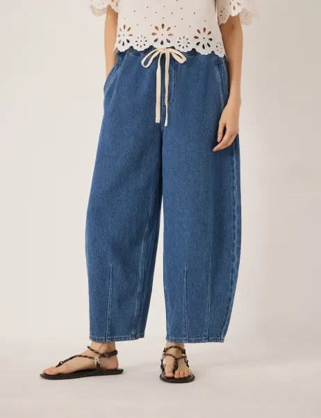 HUSH Barrel Leg Cropped Jeans Mid Blue