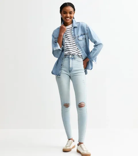 Women's Tall Light Blue Halli Ripped Slim Leg Jeans
