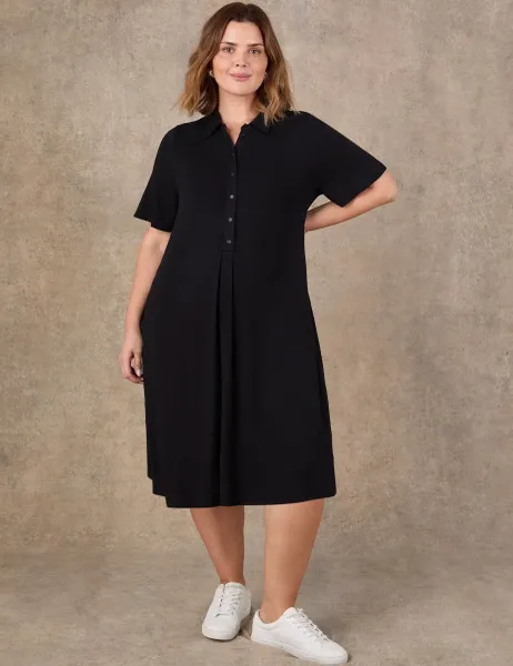 Live Unlimited London Collared Midi Shirt Dress Black