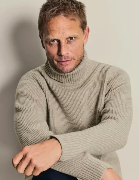 Charles Tyrwhitt Merino Wool Ribbed Roll Neck Jumper Oatmeal