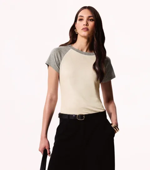 Women's White Contrast Raglan Sleeve T-Shirt