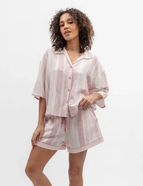 Cyberjammies Linen Blend Striped Shortie Set Pink Mix