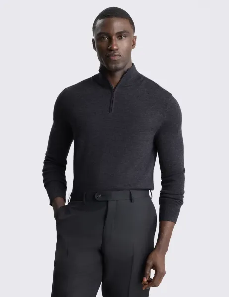 Moss Merino Wool Rich Half Zip Jumper Charcoal
