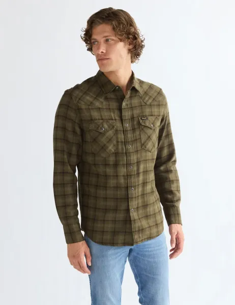 Wrangler Regular Fit Pure Cotton Flannel Shirt Green