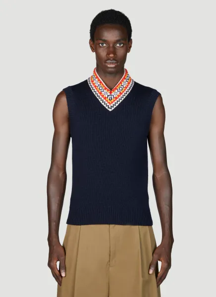 Knit Vest With Jacquard Trim
