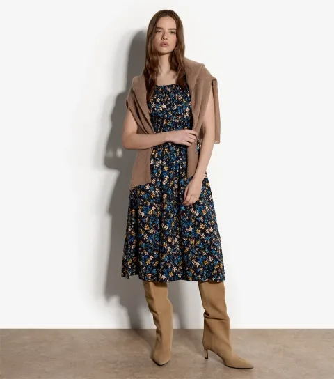 Women's Blue Ditsy Print Midi Dress