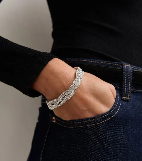 New Look Silver Tone Plaited Diamante Bracelet