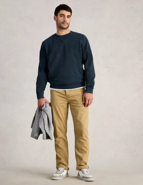 White Stuff Pure Cotton Textured Crew Neck Sweatshirt Navy