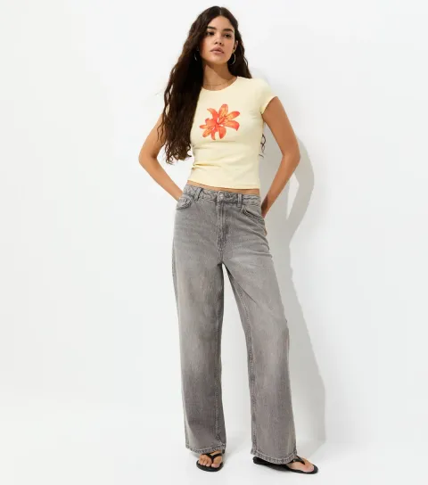 Women's Light Grey Adalae Wide Leg Comfort Stretch Jeans