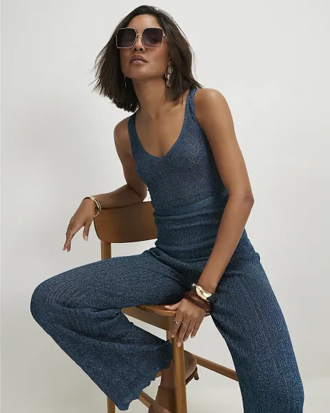 River Island Knitted Metallic Stitch Vest Top