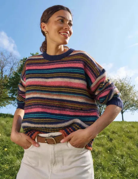 White Stuff Striped Crew Neck Jumper Navy Mix