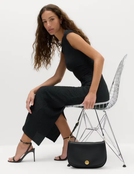 Marks & Spencer Textured Round Neck Midi Bodycon Dress Black