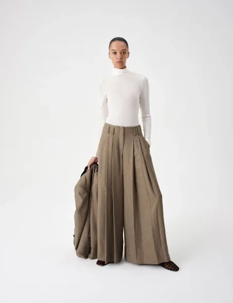 Marks & Spencer Tweed Herringbone Pleated Wide Leg Trousers