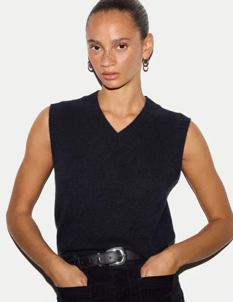 Jigsaw Pure Cashmere V-Neck Knitted Vest Navy