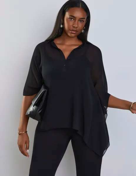 Live Unlimited London Semi-Sheer Blouse Black