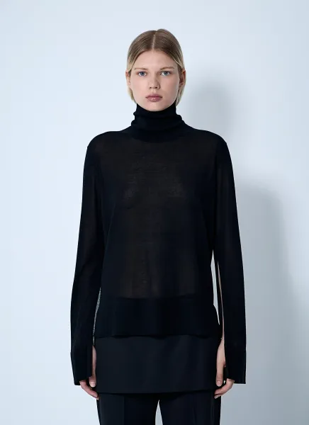 Slit Sleeve Turtleneck