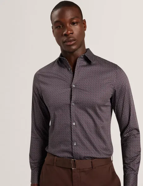 Ted Baker Regular Fit Cotton Rich Geometric Luxury Shirt