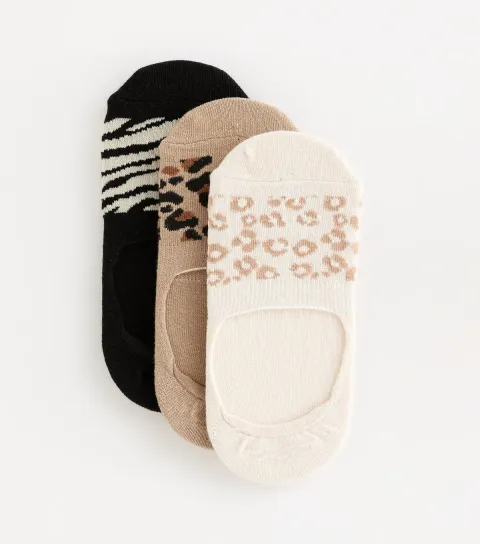 Pack of 3 Multicoloured Animal Pattern Invisible Socks