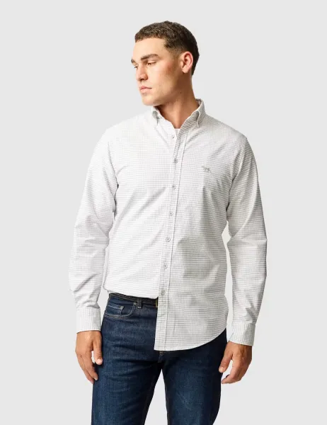 Rodd & Gunn Gunn Slim Fit Pure Cotton Check Oxford Shirt Grey