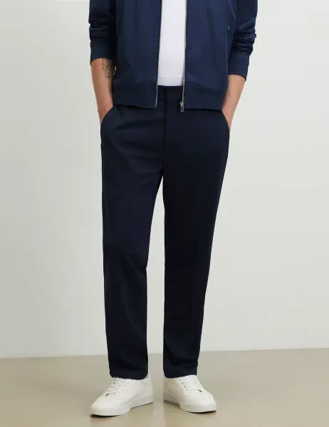 River Island Slim Fit Textured Lightweight Stretch Trousers Navy