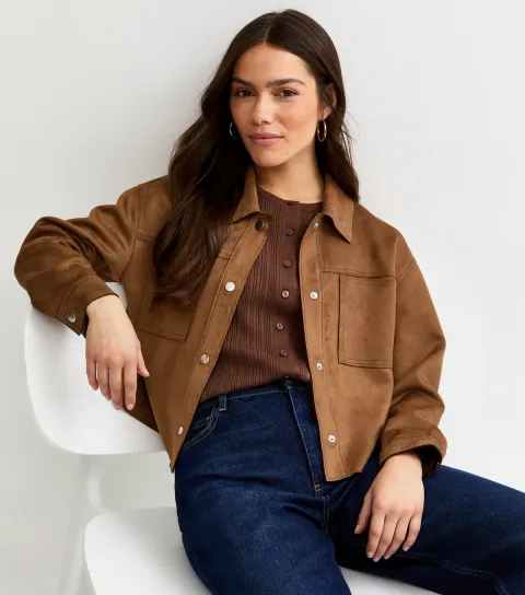 Women's Petite Tan Faux Suede Shacket