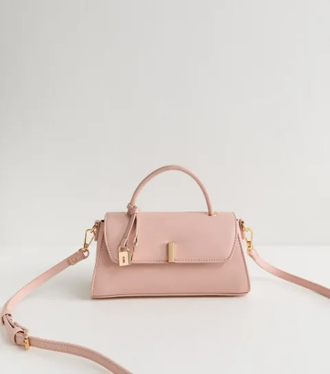 Light Pink Faux Leather Top Handle Flap Bag Vegan