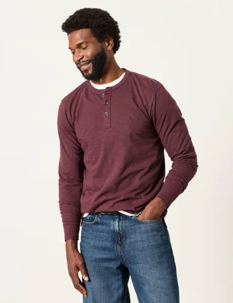 Pure Cotton Henley Long Sleeve Top Plum